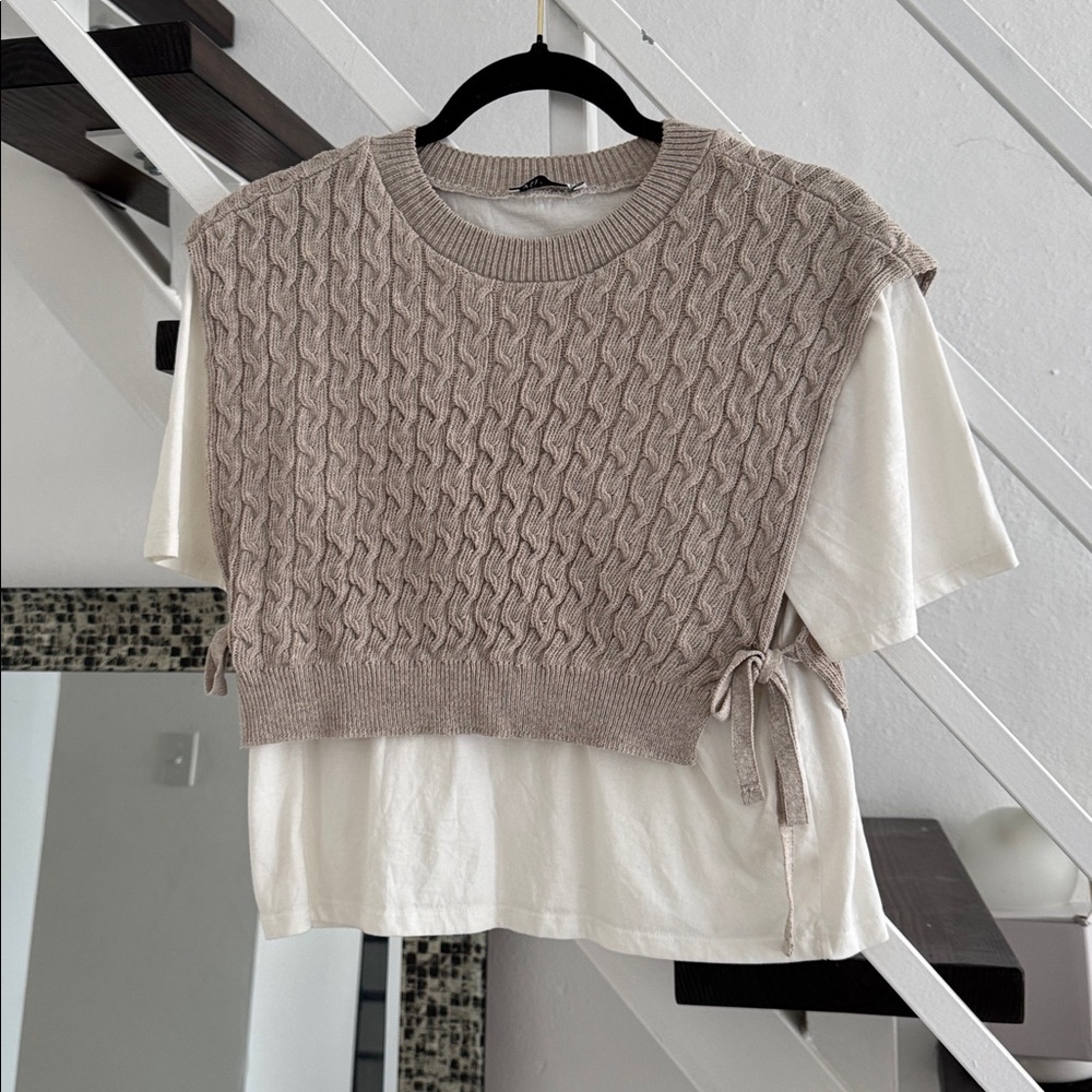 Cable Knit Vest with White T-Shirt